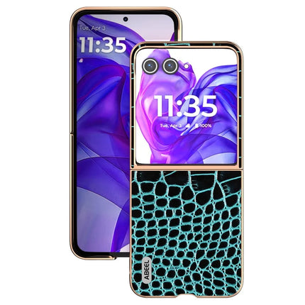 ABEEL For Motorola Razr 50 Ultra 5G Case Electroplating Edge Crocodile Texture Genuine Cow Leather Back Cover