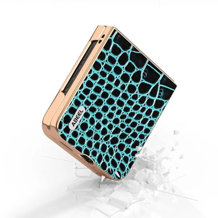 ABEEL For Motorola Razr 50 Ultra 5G Case Electroplating Edge Crocodile Texture Genuine Cow Leather Back Cover