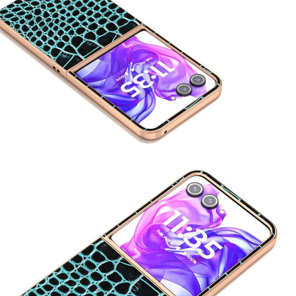ABEEL For Motorola Razr 50 Ultra 5G Case Electroplating Edge Crocodile Texture Genuine Cow Leather Back Cover