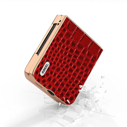 ABEEL For Motorola Razr 50 Ultra 5G Case Electroplating Edge Crocodile Texture Genuine Cow Leather Back Cover