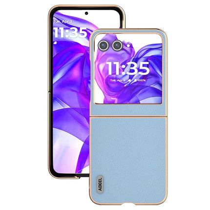 ABEEL For Motorola Razr 50 5G Case Electroplating Edge Genuine Cow Leather+PC Phone Cover
