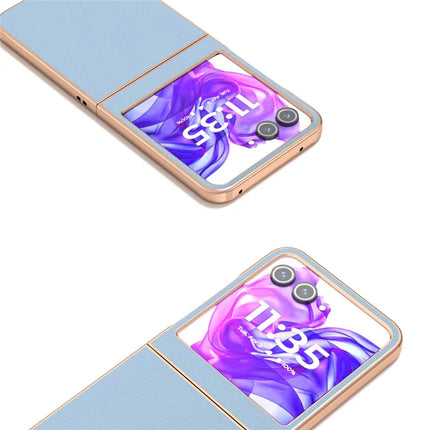 ABEEL For Motorola Razr 50 5G Case Electroplating Edge Genuine Cow Leather+PC Phone Cover