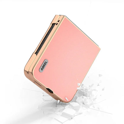 ABEEL For Motorola Razr 50 5G Case Electroplating Edge Genuine Cow Leather+PC Phone Cover