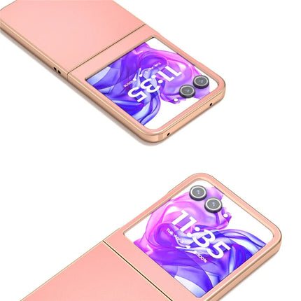 ABEEL For Motorola Razr 50 5G Case Electroplating Edge Genuine Cow Leather+PC Phone Cover