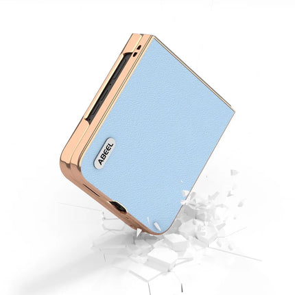 ABEEL For Motorola Razr 50 Ultra 5G Case Electroplating Edge Genuine Cow Leather+PC Phone Cover
