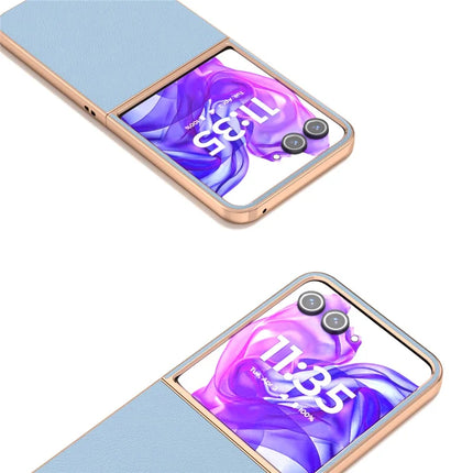 ABEEL For Motorola Razr 50 Ultra 5G Case Electroplating Edge Genuine Cow Leather+PC Phone Cover