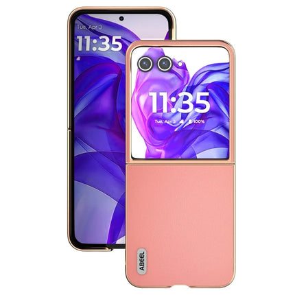 ABEEL For Motorola Razr 50 Ultra 5G Case Electroplating Edge Genuine Cow Leather+PC Phone Cover