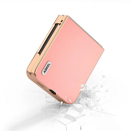 ABEEL For Motorola Razr 50 Ultra 5G Case Electroplating Edge Genuine Cow Leather+PC Phone Cover