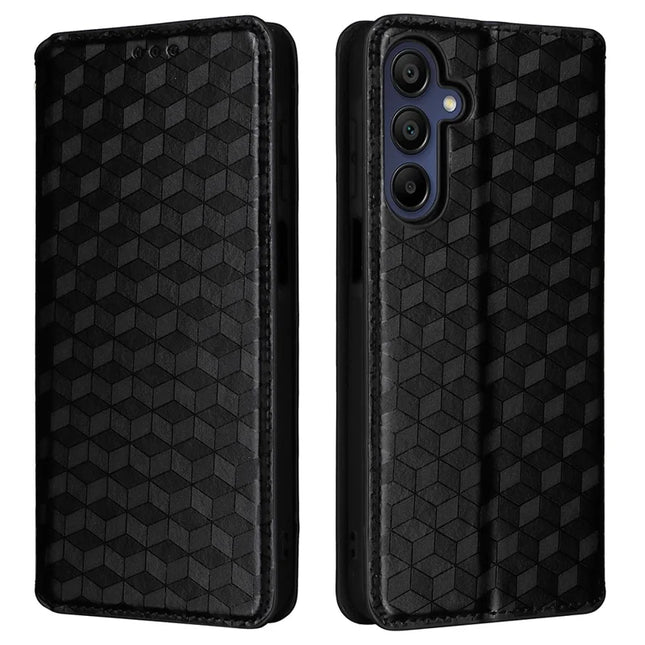 For Samsung Galaxy A16 5G / A16 4G Wallet Case Rhombus Imprinted Leather Phone Cover - Black