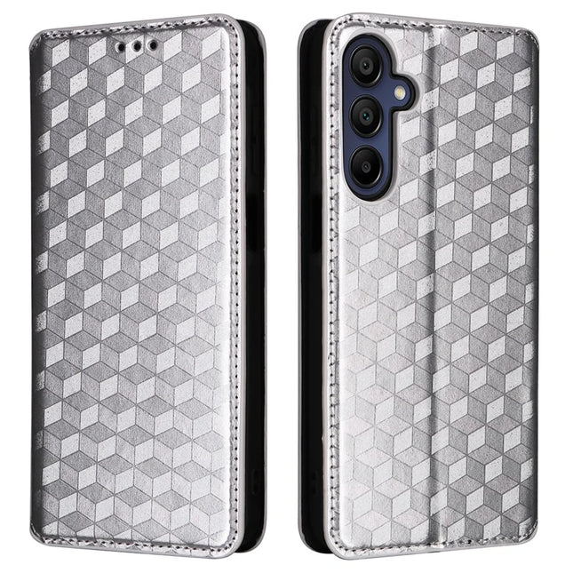 For Samsung Galaxy A16 5G / A16 4G Wallet Case Rhombus Imprinted Leather Phone Cover - Silver