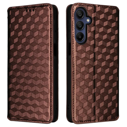 For Samsung Galaxy A16 5G / A16 4G Wallet Case Rhombus Imprinted Leather Phone Cover - Brown