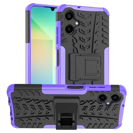 For Samsung Galaxy A06 Case PC+TPU Tyre Pattern Slim Phone Cover with Kickstand - Purple
