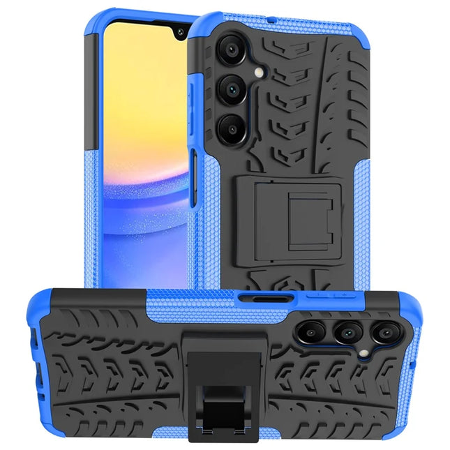 For Samsung Galaxy A16 5G / A16 4G Case PC+TPU Tyre Pattern Slim Phone Cover with Kickstand - Blue