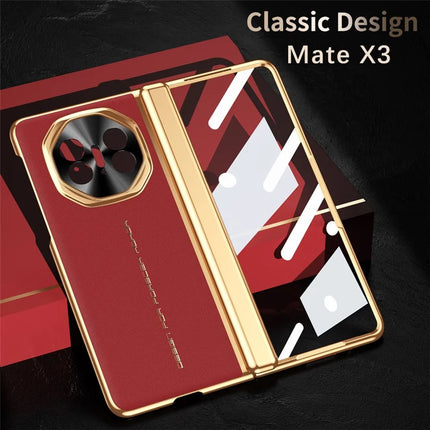 For Huawei Mate X3 5G Case PU Leather+PC Electroplating Phone Cover with Tempered Glass Screen Film