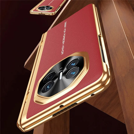 For Huawei Mate X3 5G Case PU Leather+PC Electroplating Phone Cover with Tempered Glass Screen Film