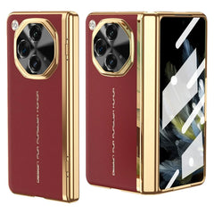 For Oppo Find N3 5G Case PU Leather+PC Electroplating Phone Cover with Tempered Glass Screen Film - Red
