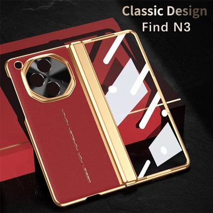 For Oppo Find N3 5G Case PU Leather+PC Electroplating Phone Cover with Tempered Glass Screen Film