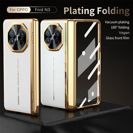 For Oppo Find N3 5G Case PU Leather+PC Electroplating Phone Cover with Tempered Glass Screen Film