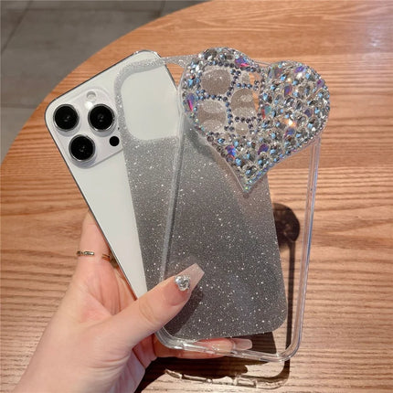 For iPhone 16 Pro Max Case Gradient Glitter Heart Rhinestones Shockproof Soft TPU Phone Cover