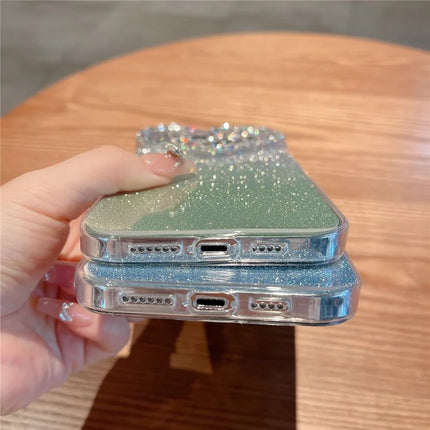 For iPhone 16 Pro Max Case Gradient Glitter Heart Rhinestones Shockproof Soft TPU Phone Cover