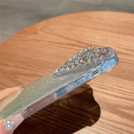 For iPhone 16 Pro Max Case Gradient Glitter Heart Rhinestones Shockproof Soft TPU Phone Cover