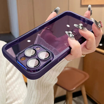 For iPhone 16 Pro Case Gradient Glitter Shockproof PC+TPU Phone Cover with Lens Film