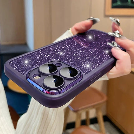 For iPhone 16 Pro Max Case Gradient Glitter Shockproof PC+TPU Phone Cover with Lens Film