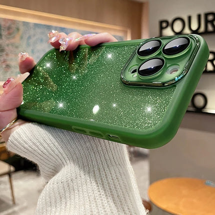 For iPhone 16 Pro Max Case Gradient Glitter Shockproof PC+TPU Phone Cover with Lens Film