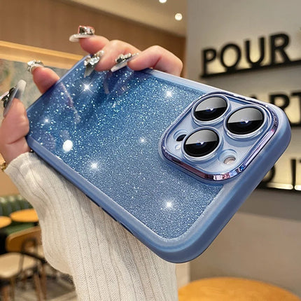 For iPhone 16 Pro Max Case Gradient Glitter Shockproof PC+TPU Phone Cover with Lens Film