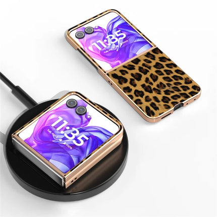 For Motorola Razr 50 Ultra 5G Case Electroplating Leopard Pattern PU+TPU Phone Cover