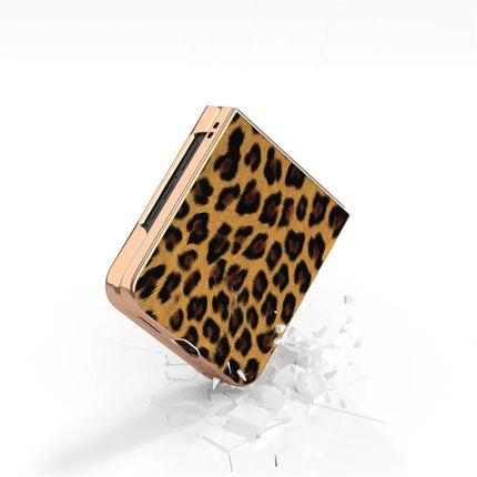 For Motorola Razr 50 Ultra 5G Case Electroplating Leopard Pattern PU+TPU Phone Cover