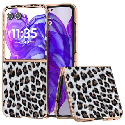 For Motorola Razr 50 Ultra 5G Case Electroplating Leopard Pattern PU+TPU Phone Cover - Silver