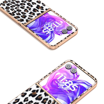 For Motorola Razr 50 Ultra 5G Case Electroplating Leopard Pattern PU+TPU Phone Cover