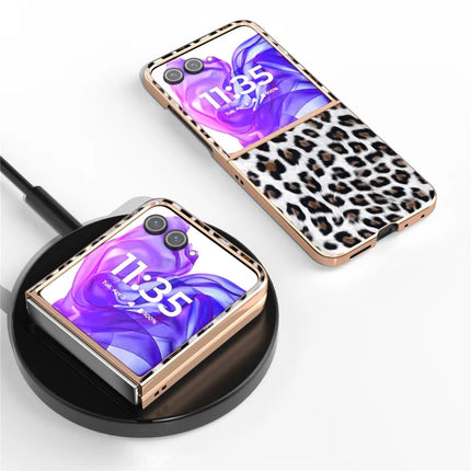 For Motorola Razr 50 Ultra 5G Case Electroplating Leopard Pattern PU+TPU Phone Cover