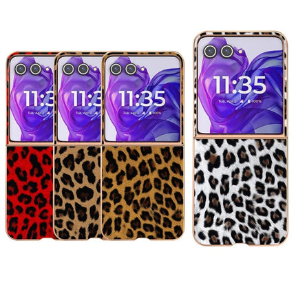 For Motorola Razr 50 Ultra 5G Case Electroplating Leopard Pattern PU+TPU Phone Cover