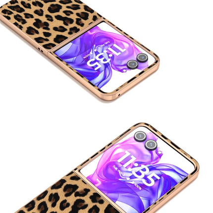 For Motorola Razr 50 Ultra 5G Case Electroplating Leopard Pattern PU+TPU Phone Cover