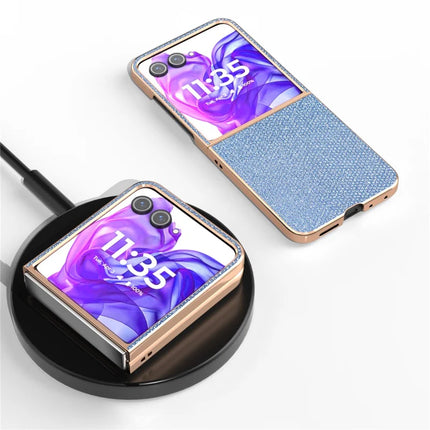 For Motorola Razr 50 Ultra 5G Case Rhinestone Texture PU+TPU Phone Cover Electroplating Edge