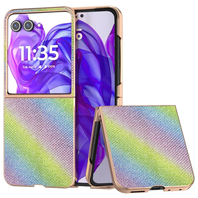 For Motorola Razr 50 Ultra 5G Case Rhinestone Texture PU+TPU Phone Cover Electroplating Edge - Multi-color