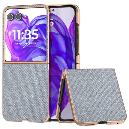 For Motorola Razr 50 Ultra 5G Case Rhinestone Texture PU+TPU Phone Cover Electroplating Edge - Grey