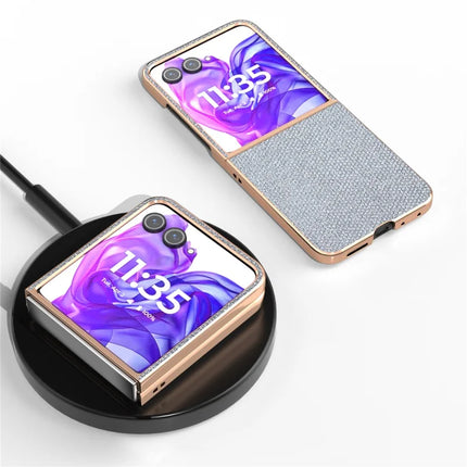 For Motorola Razr 50 Ultra 5G Case Rhinestone Texture PU+TPU Phone Cover Electroplating Edge