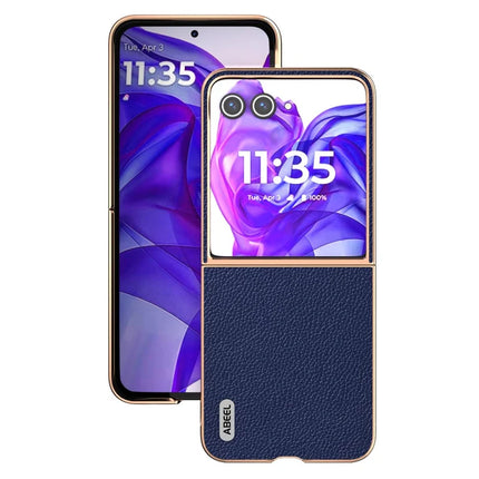 ABEEL For Motorola Razr 50 Ultra 5G Case Genuine Cow Leather+PC+TPU Electroplating Phone Cover