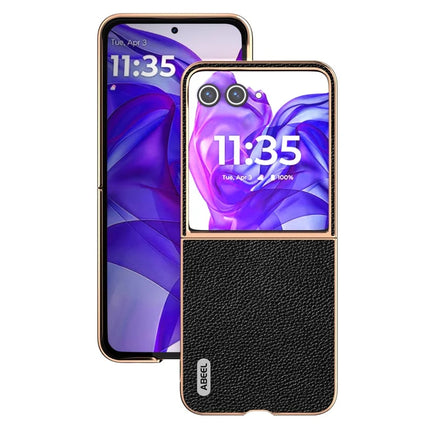 ABEEL For Motorola Razr 50 Ultra 5G Case Genuine Cow Leather+PC+TPU Electroplating Phone Cover