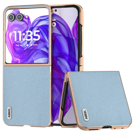 ABEEL For Motorola Razr 50 Ultra 5G Case Genuine Cow Leather+PC+TPU Electroplating Phone Cover - Baby Blue
