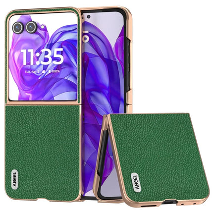 ABEEL For Motorola Razr 50 Ultra 5G Case Genuine Cow Leather+PC+TPU Electroplating Phone Cover - Green