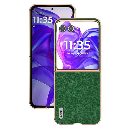 ABEEL For Motorola Razr 50 Ultra 5G Case Genuine Cow Leather+PC+TPU Electroplating Phone Cover
