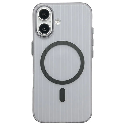 For iPhone 16 Plus Case Corrugated Texture Hard PC Phone Cover Compatible with MagSafe - Transparent Black