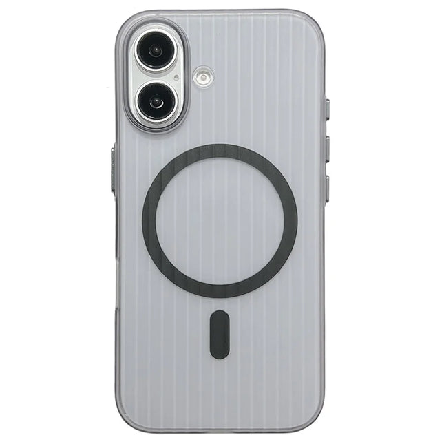 For iPhone 16 Plus Case Corrugated Texture Hard PC Phone Cover Compatible with MagSafe - Transparent Black
