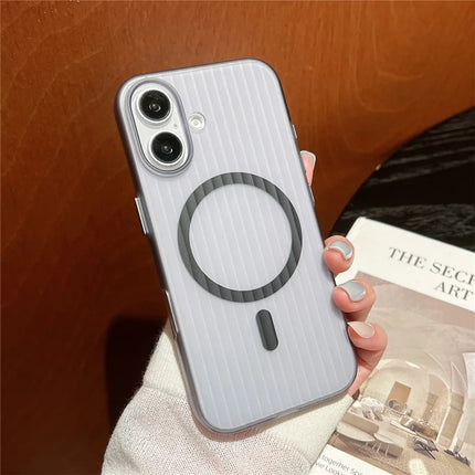 For iPhone 16 Plus Case Corrugated Texture Hard PC Phone Cover Compatible with MagSafe