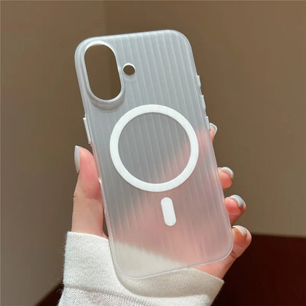 For iPhone 16 Plus Case Corrugated Texture Hard PC Phone Cover Compatible with MagSafe