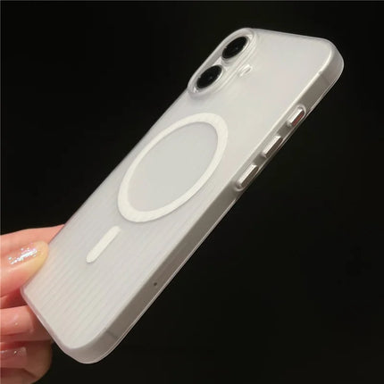 For iPhone 16 Plus Case Corrugated Texture Hard PC Phone Cover Compatible with MagSafe